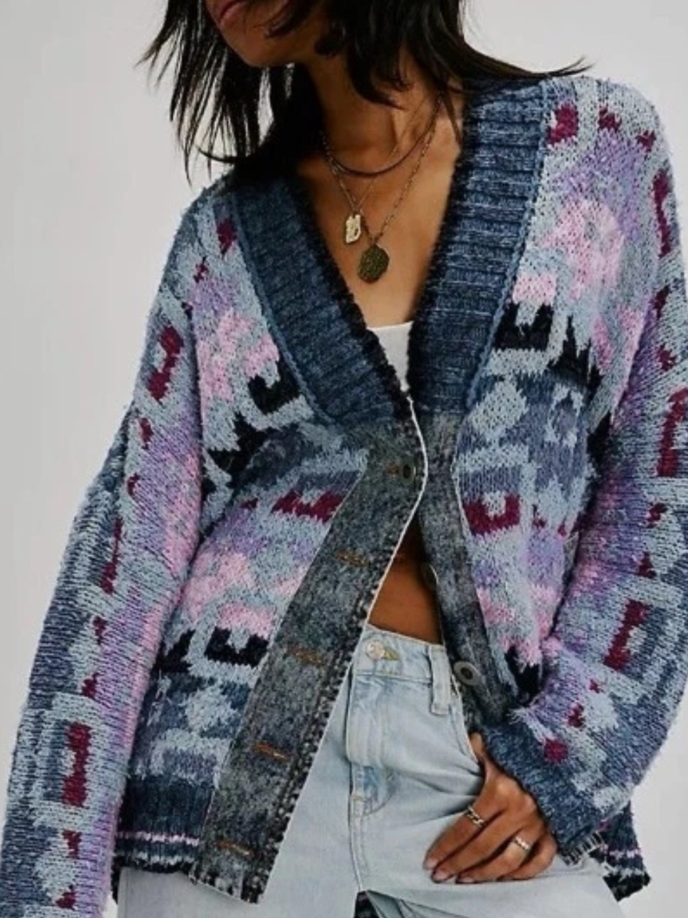 New M Free People Bluebell Oversized Knit Cardigan Sweater